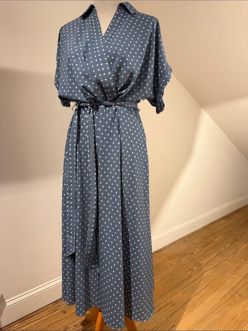 Lauren Ralph Lauren Blue and White Polka Dot Maxi Dress